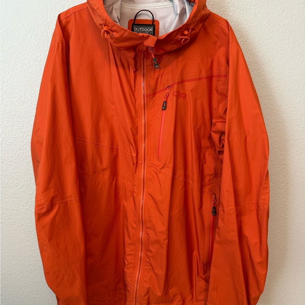 Outdoor Research Men’s Interstellar Jacket - Orange Raincoat with Hood XXL